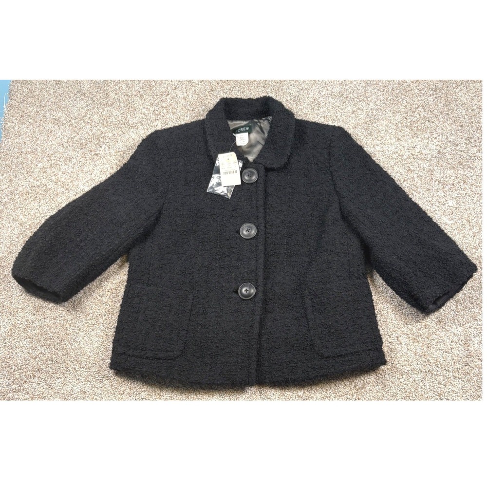 J.Crew Boucle Wool Blend Jacket Womens 8 Black 3/4 Sleeve Button Front 89263